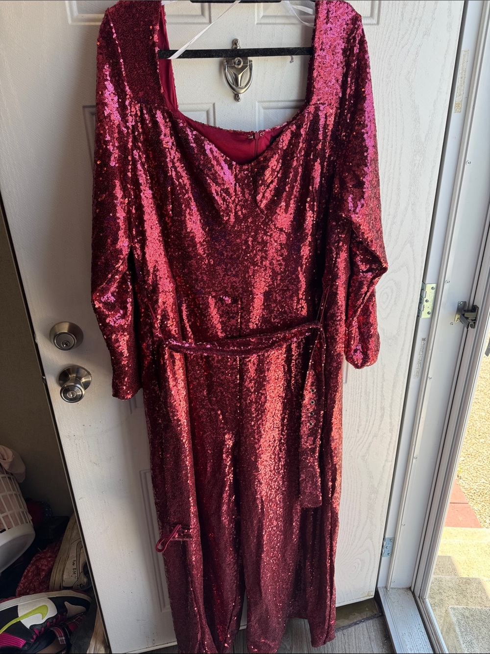 Eloquii Red Sequin Scoop-Neck Jumpsuit